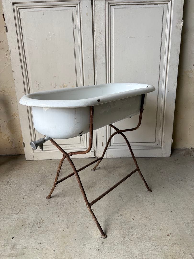 ベビーバス　ホーロー　アンティーク