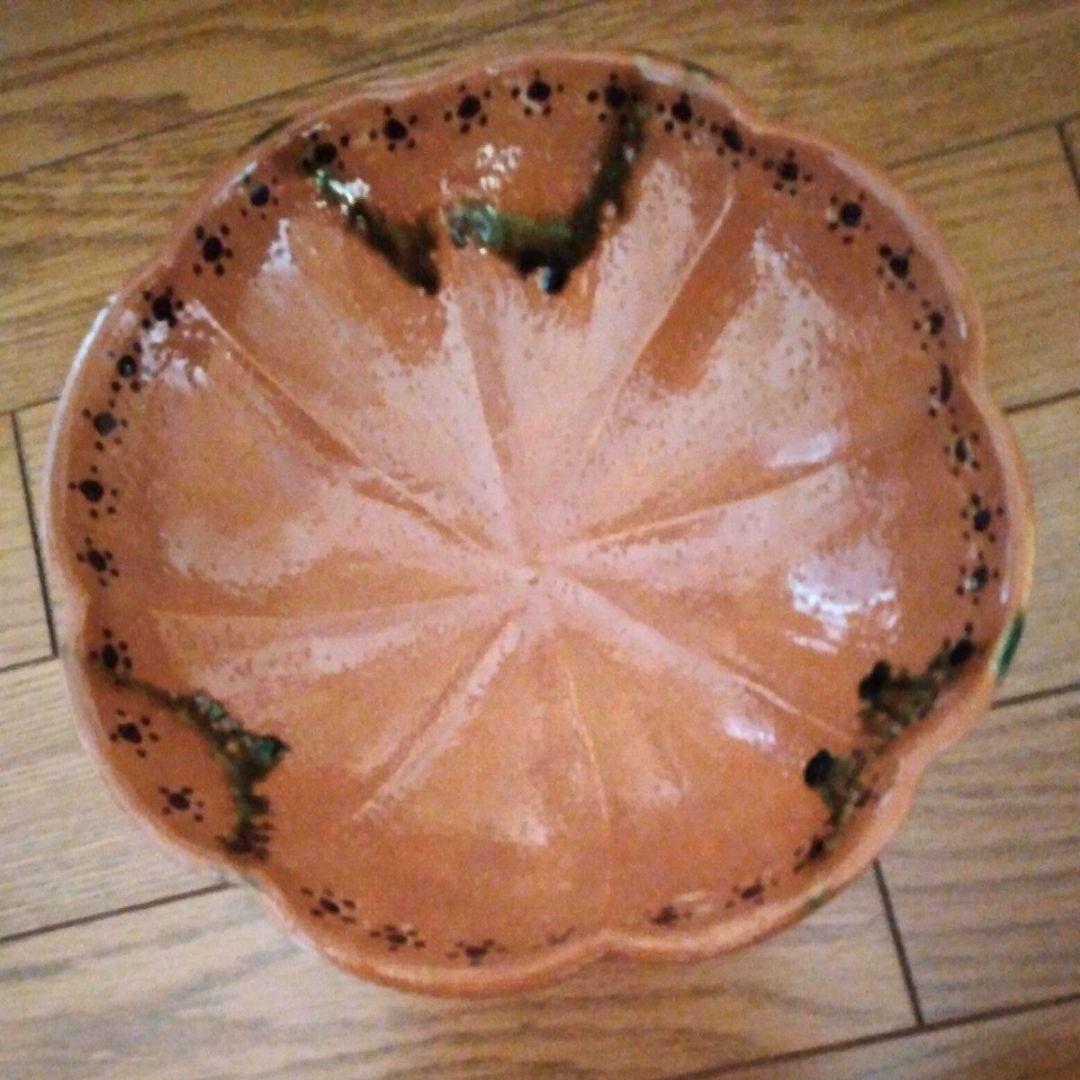 【美品】楽緑流　花形鉢　菓子器 　共箱入り　印あり