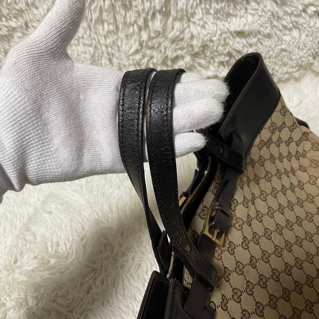 【良品】GUCCI グッチ　トートバッグ　キャンバス　レザー　大容量　GG柄