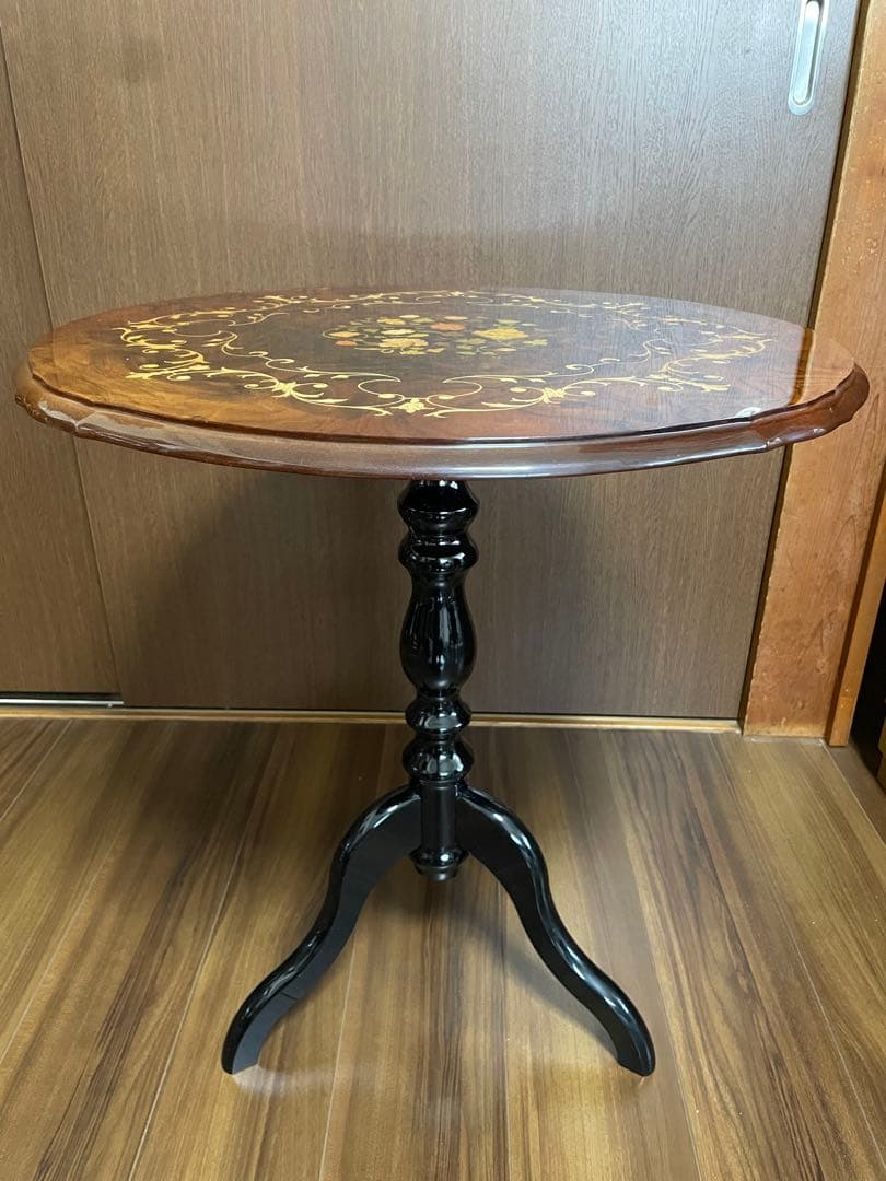 イタリア製 木象嵌細工 コーヒーテーブル 丸テーブル サイドテーブル レトロ