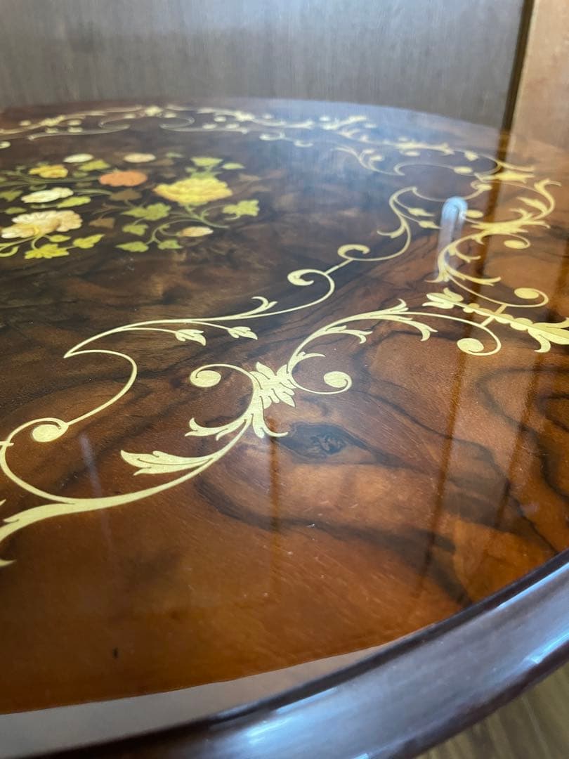イタリア製 木象嵌細工 コーヒーテーブル 丸テーブル サイドテーブル レトロ