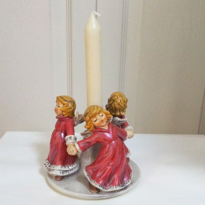 ゲーベル社☆フンメル陶器人形☆3人天使のキャンドルスタンド