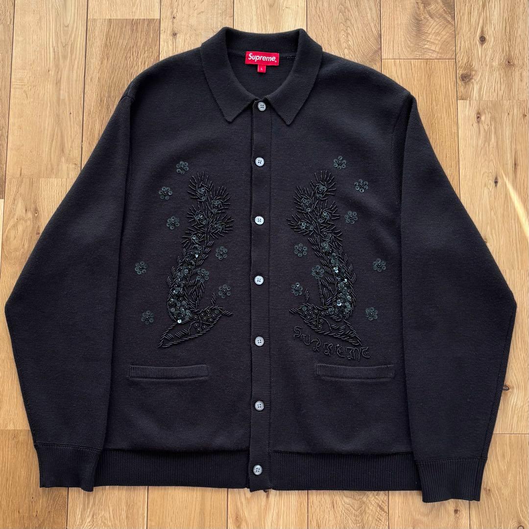 【希少】Supreme Beaded Applique Cardigan L