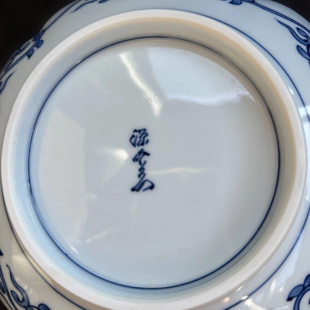 値下げしました　美品　源右衛門　直径17cm 花柄青装飾フラワー型皿5枚セット