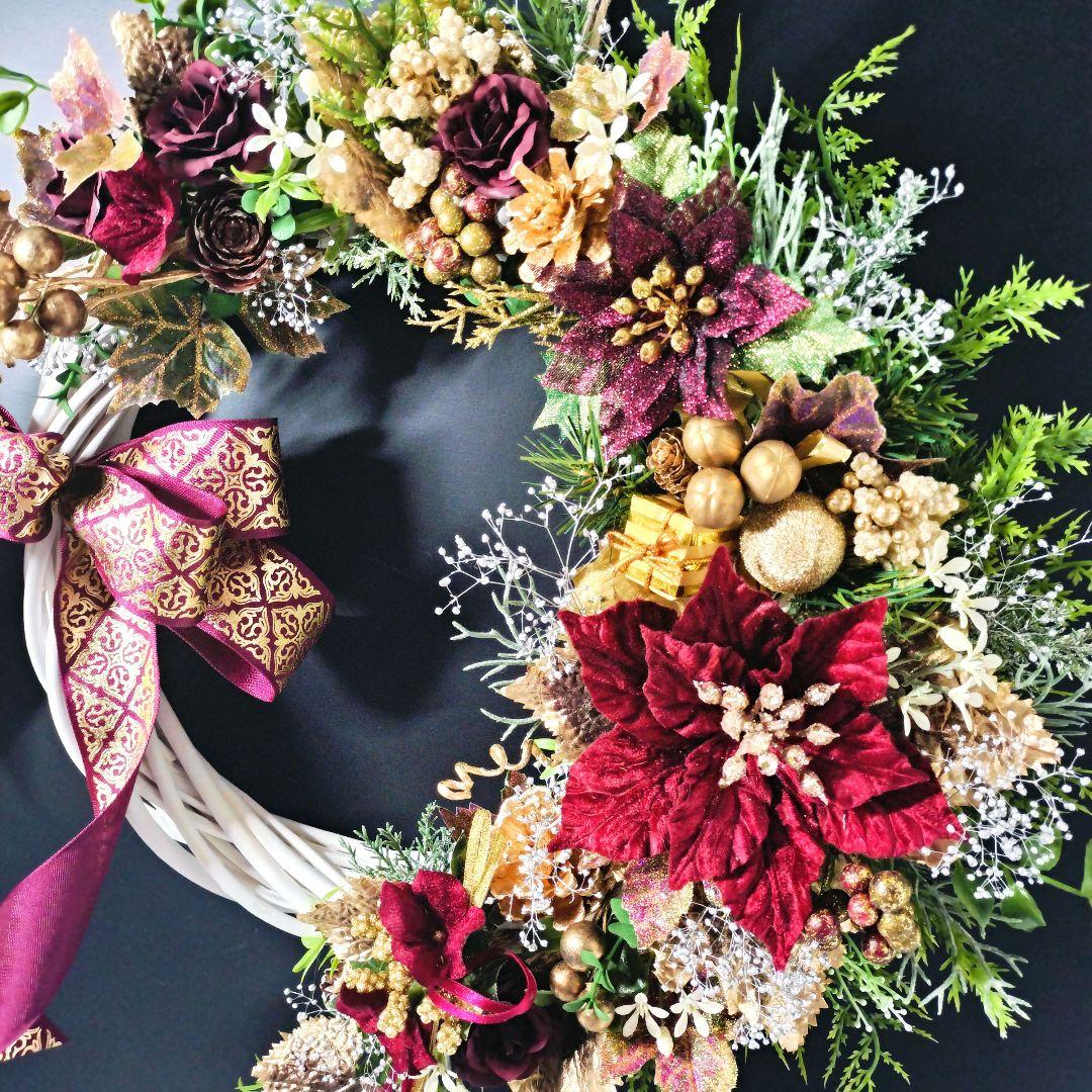 商品名【輝羅】みーこ❤ポインセチアのクリスマス フラワーリース✳玄関リース