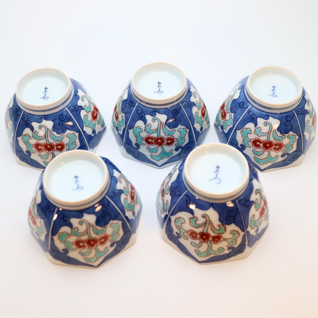 今右衛門窯　錦唐花 八角小鉢 5客セット　人間国宝 今泉今右衛門　色鍋島 有田焼