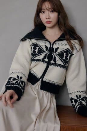 トップス herlipto H Nordic Knit Zip Jacket