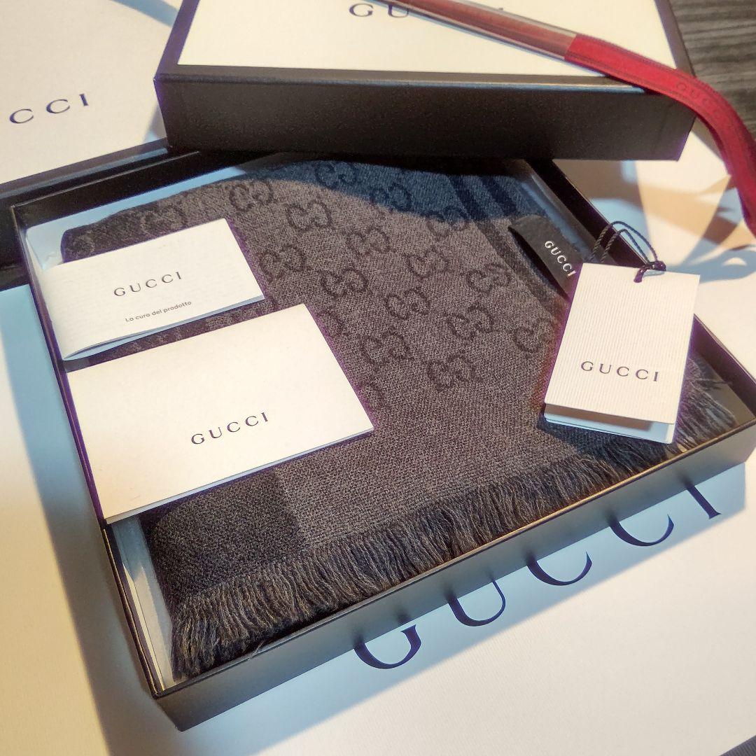 ❤美品箱付き❤GUCCI マフラー ストール ショール スカーフ❤グレー❤