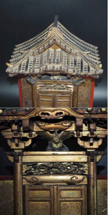 送料無料　江戸期 組み立て式金蒔絵舎利殿＆観音菩薩立像　本物保証厨子高さ50ｃｍ