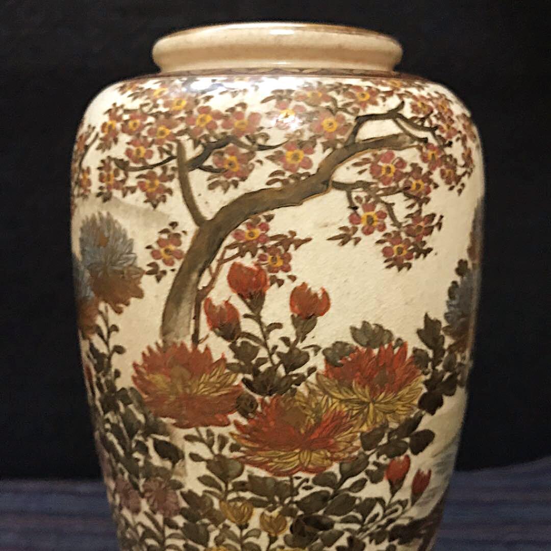 最上級 明治期薩摩 「鴨遊泳花鳥図花瓶」本物保証