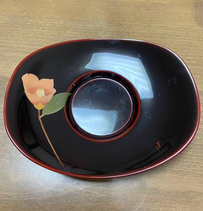 輪島塗　花図替茶托　五客　塗師　静峰作　共箱　M183