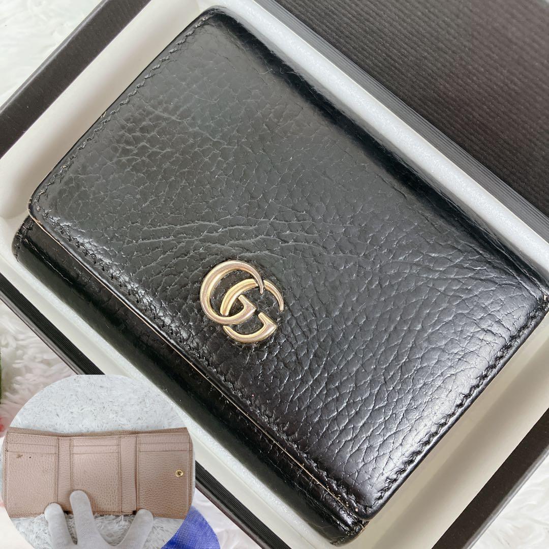 グッチ GG ミニマーモント 474746 折り財布 本革　バイカラー　黒
