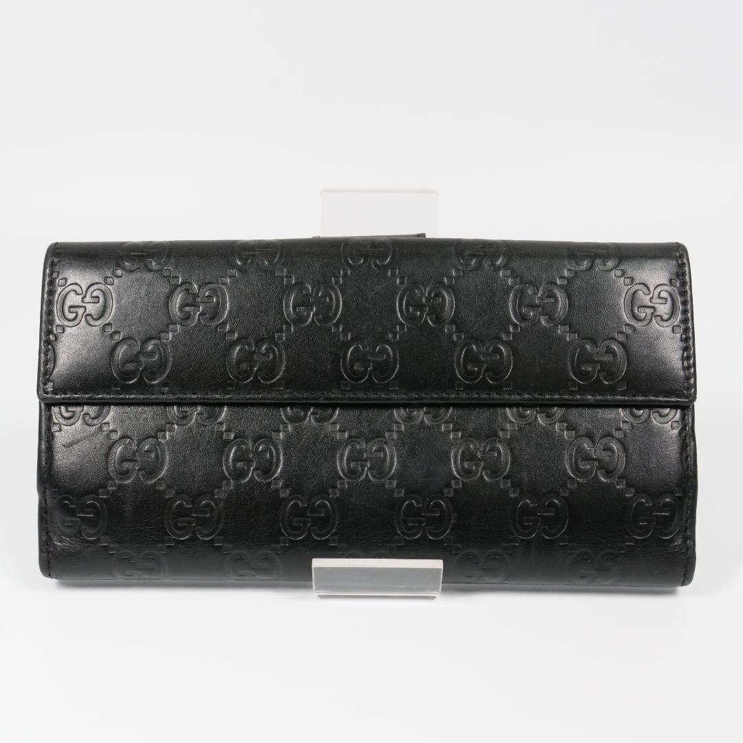 美品✨グッチ GUCCI 長財布 シマ レザー GG柄 ブラック