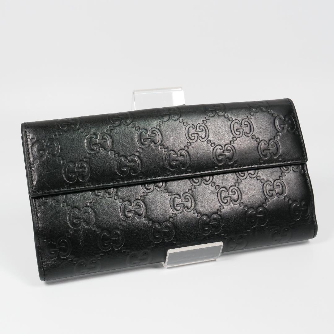 美品✨グッチ GUCCI 長財布 シマ レザー GG柄 ブラック