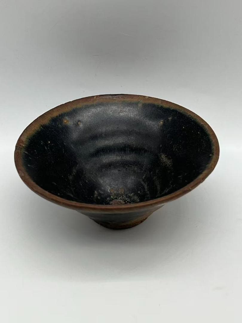 南宋から元時代　建窯黒釉斗笠天目茶碗 素麵茶碗　金口　高台(F-132)