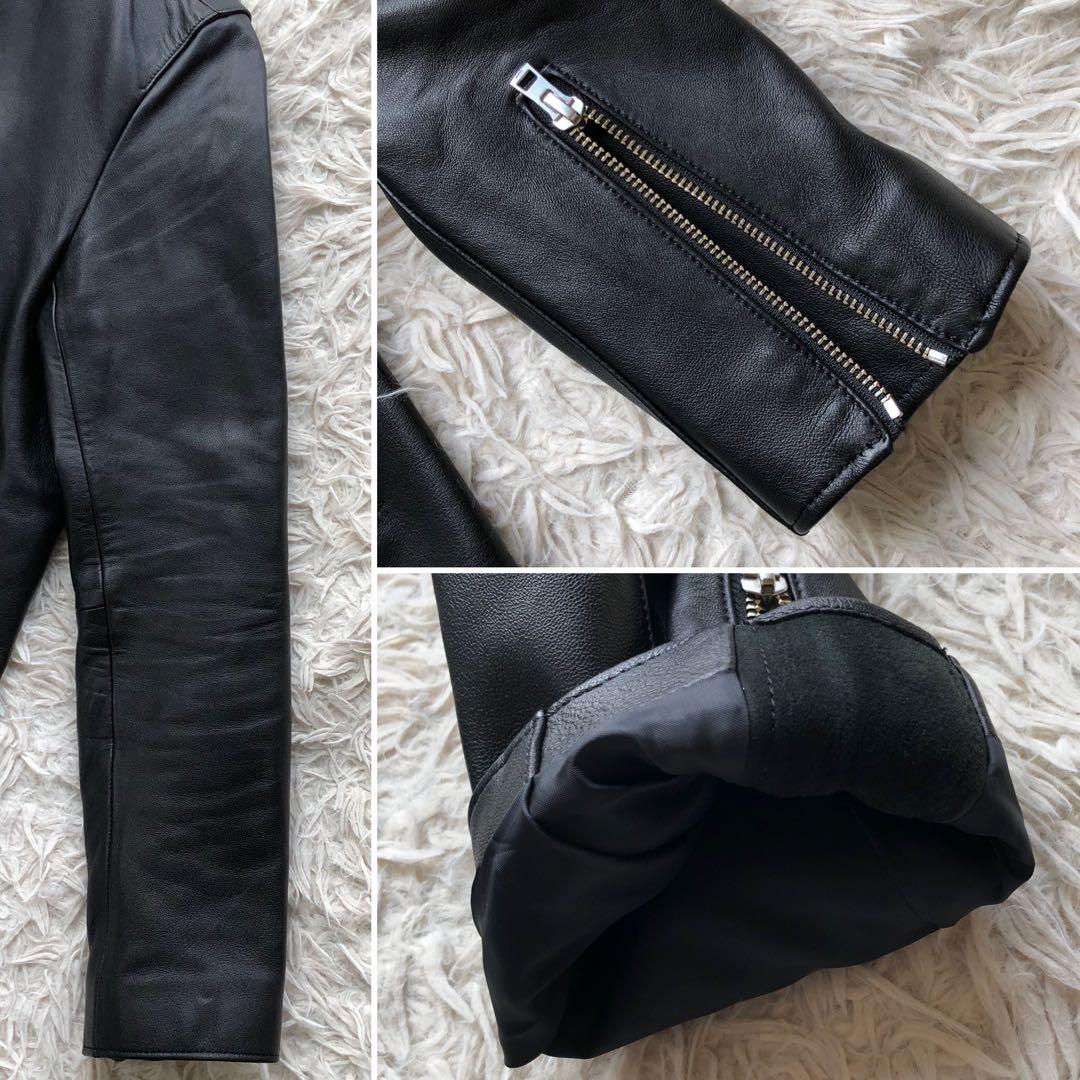 【ほぼ未使用 希少L】リドム　シングルライダースジャケット　黒　Wジップ 羊革