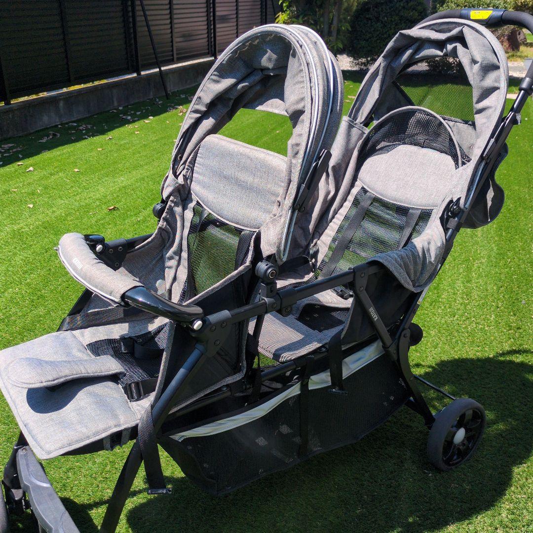 2人乗りベビーカー グレー 折りたたみ式