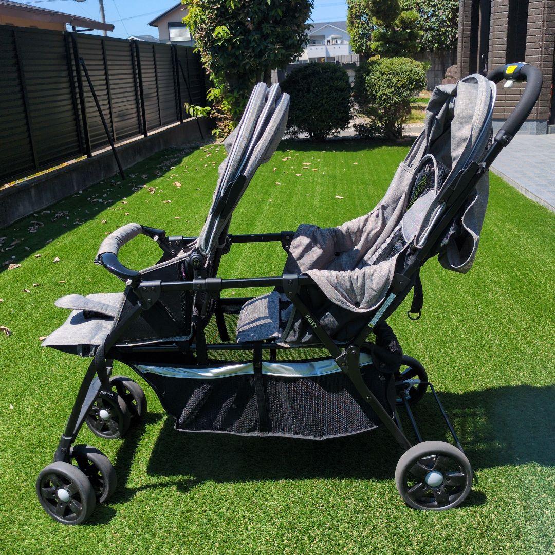 2人乗りベビーカー グレー 折りたたみ式