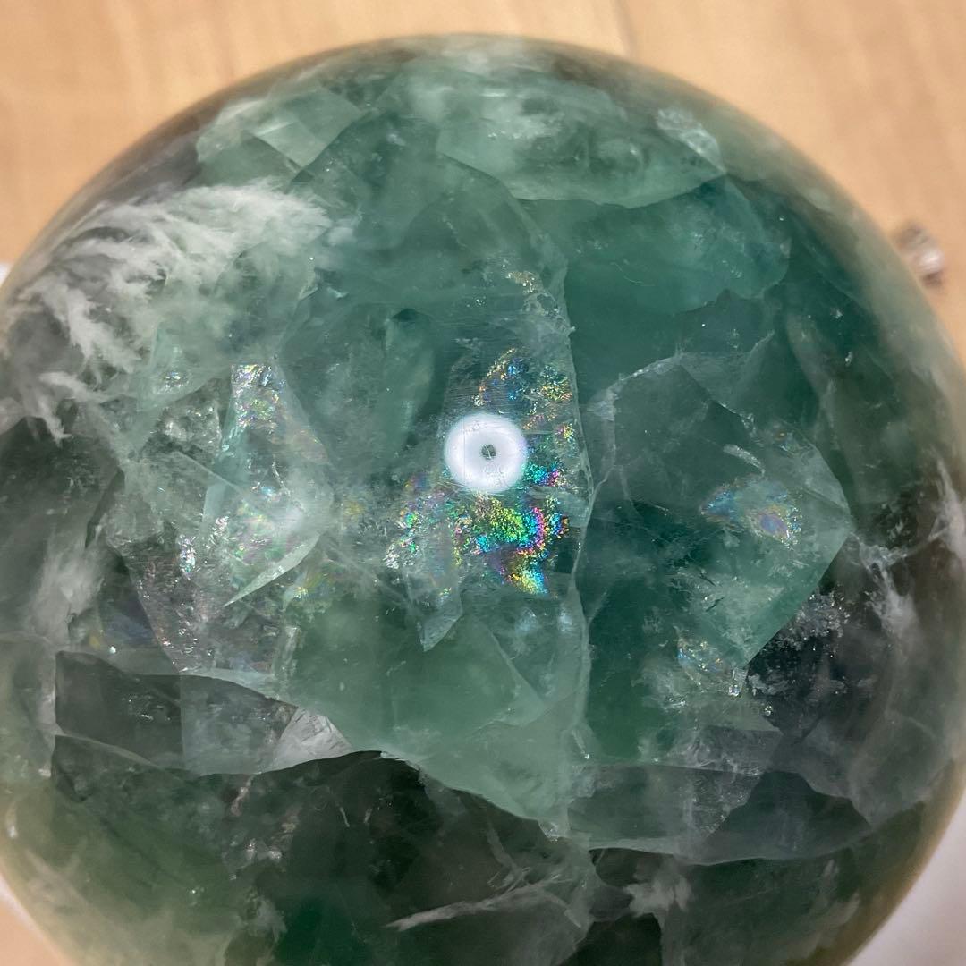 グリーンエンジェルフェザーフローライトスフィア虹入り 約9センチ 1264g