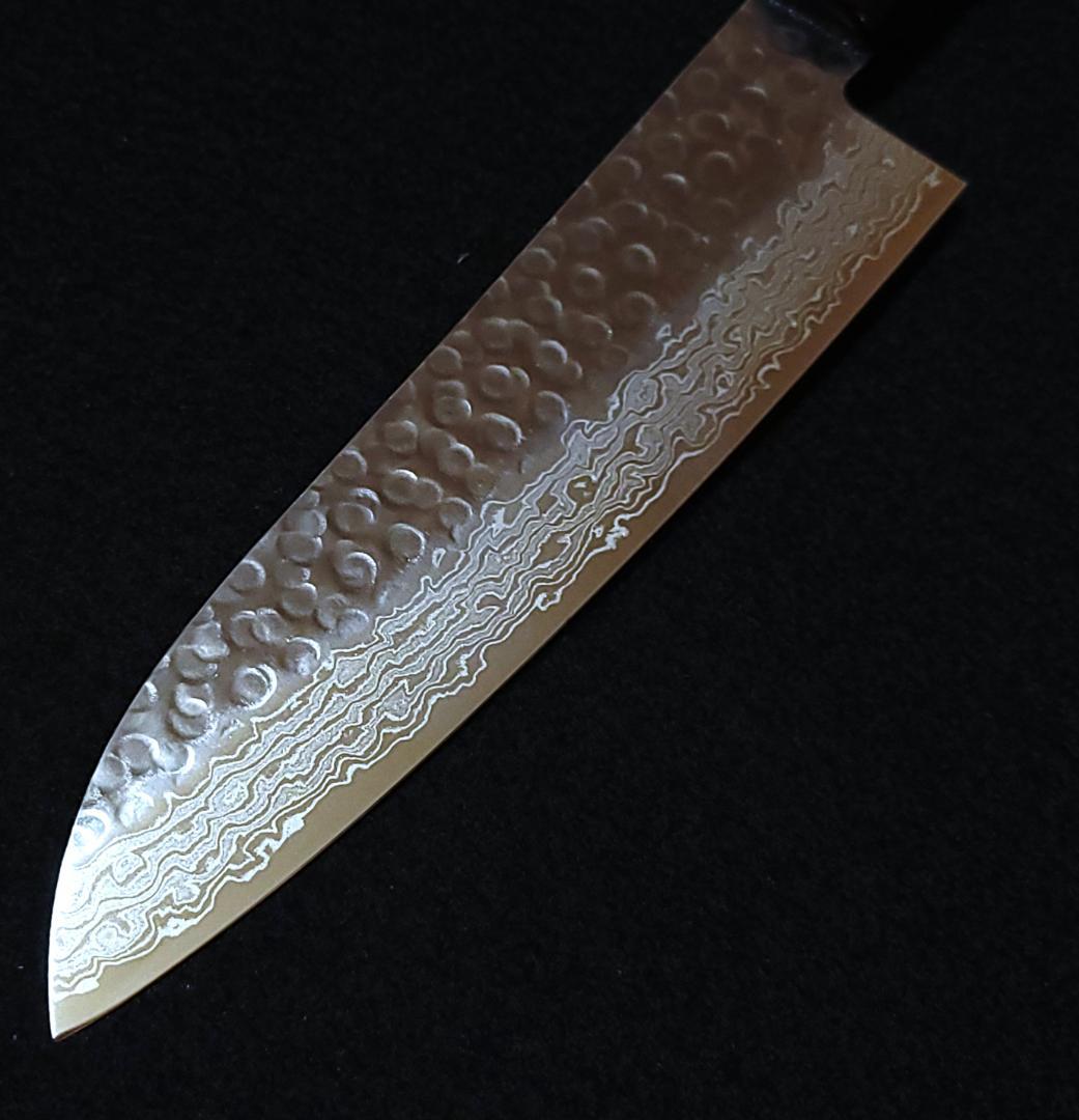 AUS10 ダマスカス 三徳包丁 180㎜ G1805 焼柄 月光作