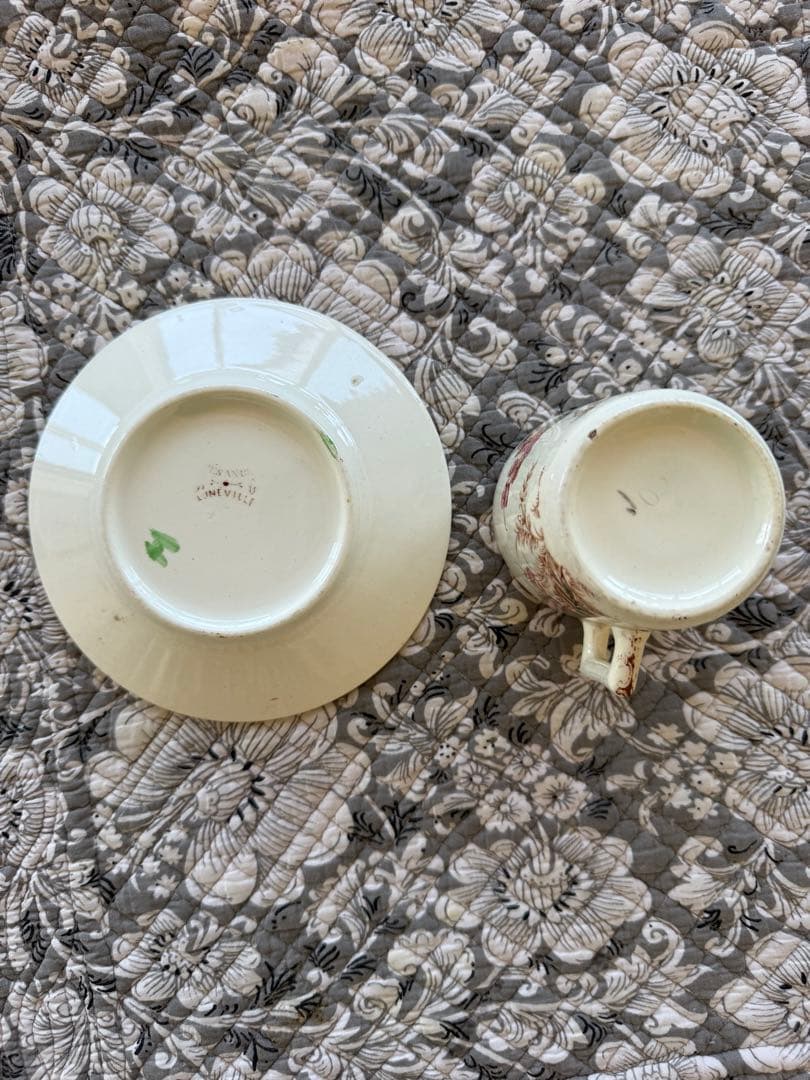 フランスアンティーク陶器リュネビィルmesangeデミタスカップ&ソーサー
