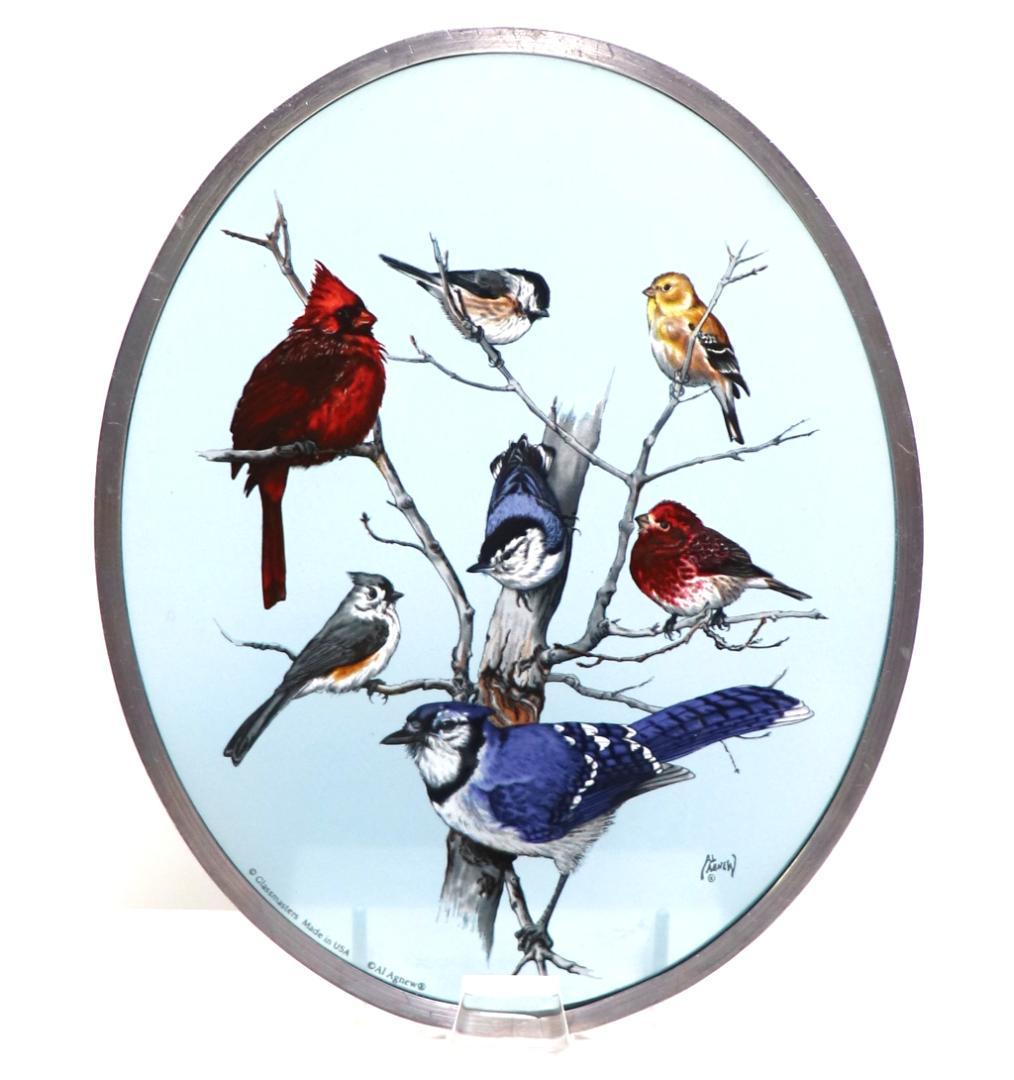 冬の七羽の鳥たち ヴィンテージ ステンドグラス アル・アグニュー 絵画