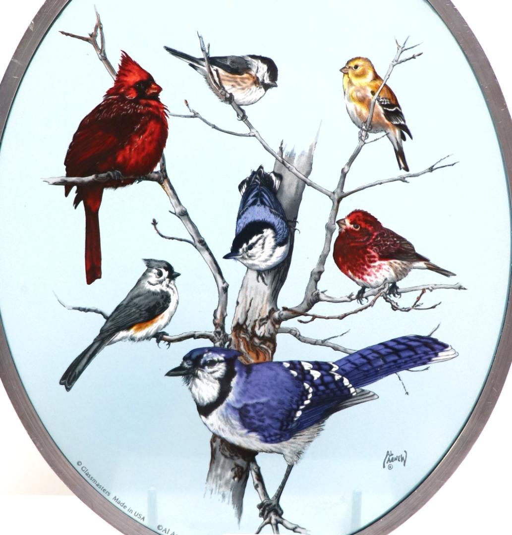 冬の七羽の鳥たち ヴィンテージ ステンドグラス アル・アグニュー 絵画