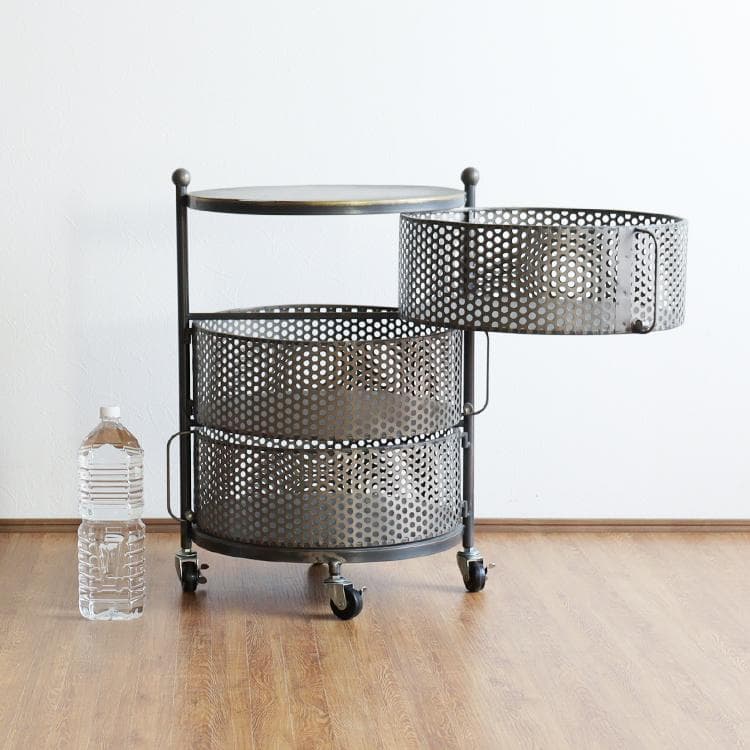 ワゴン キャスター付き 丸 円形 3段 収納 インダストリアル