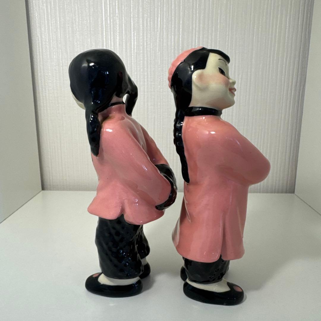 男女の陶器製置物 ピンク　ビンテージ オリエンタル　50s セラミックアーツ