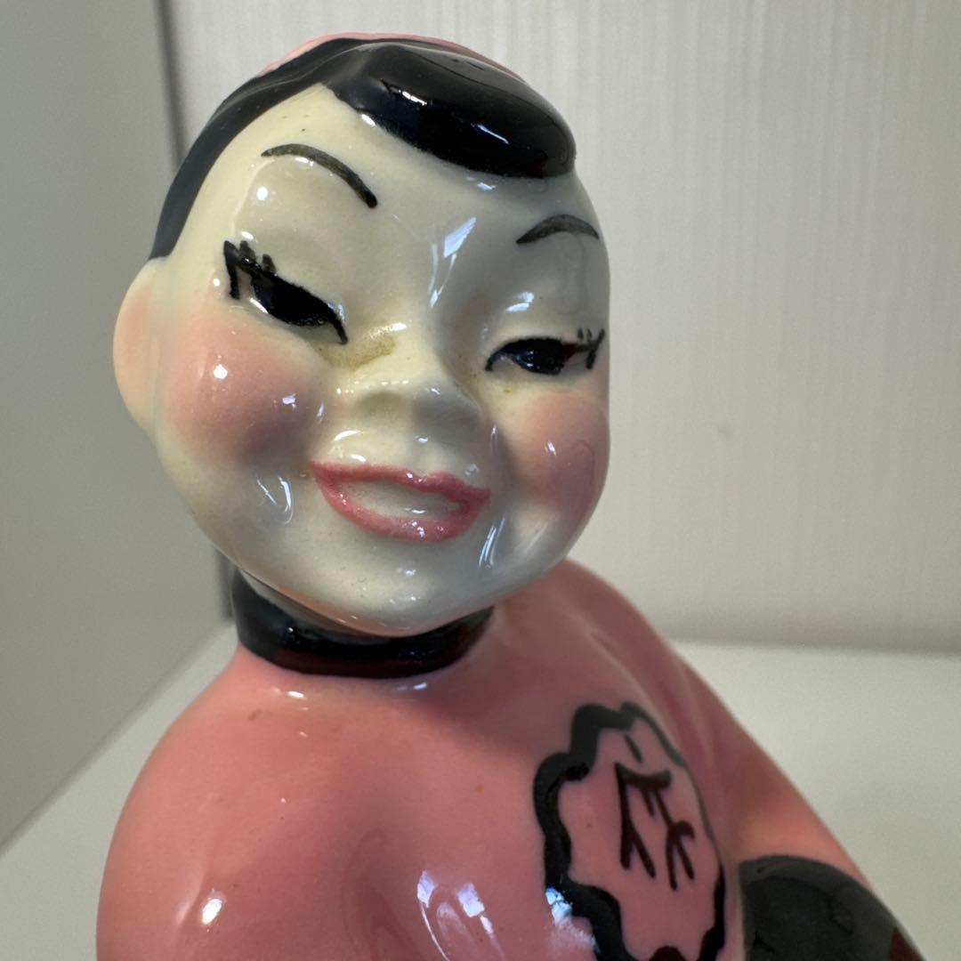 男女の陶器製置物 ピンク　ビンテージ オリエンタル　50s セラミックアーツ