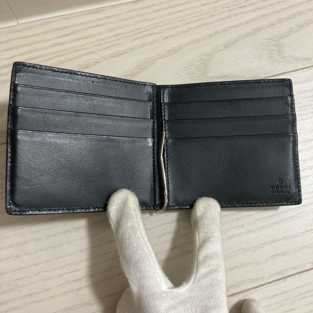 ✨超美品✨GUCCI　マネークリップ　シマレザー　ブラック　GG総柄
