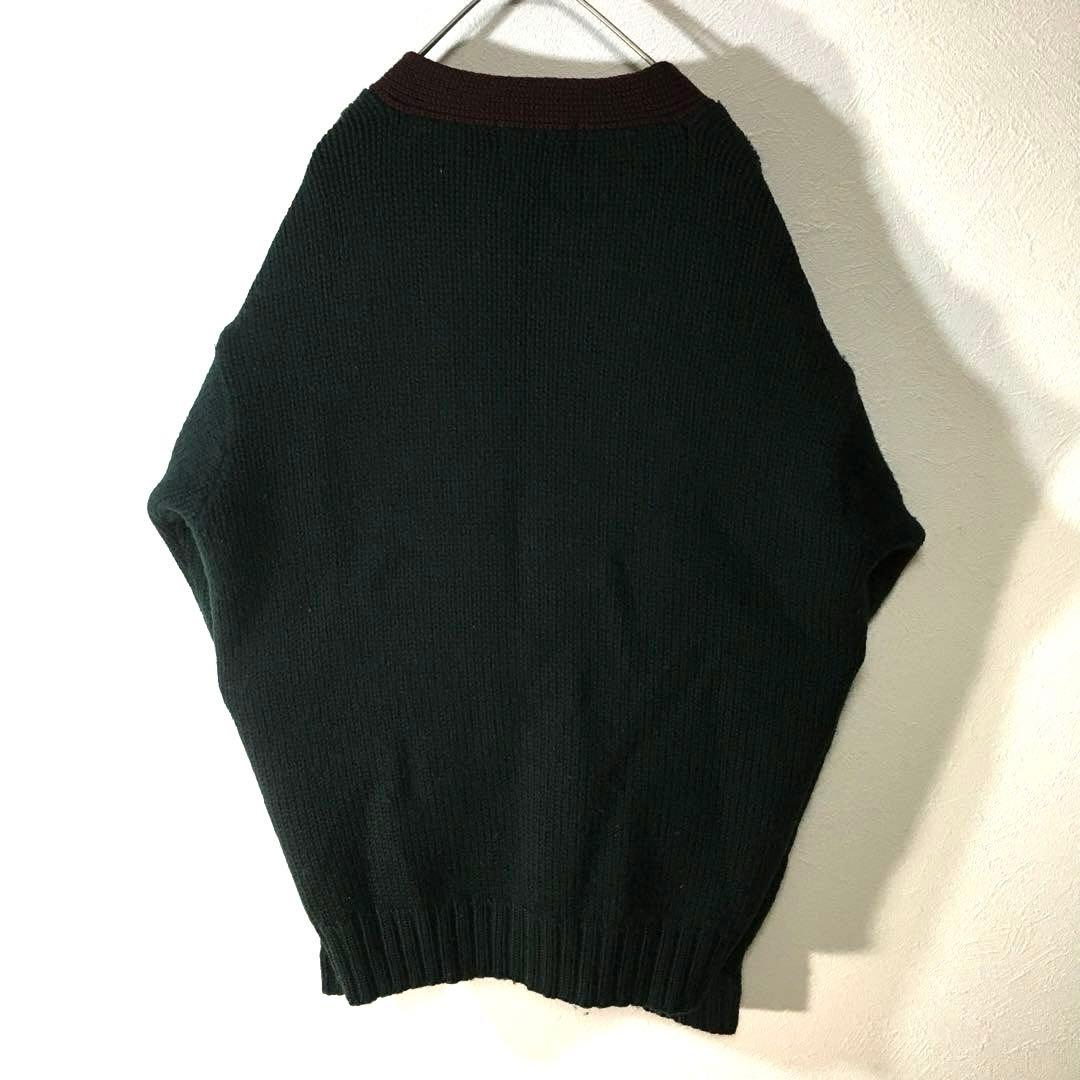 【個性派古着】ポロラルフローレン ウール緑カーディガン　豪華ワッペン　肉厚M