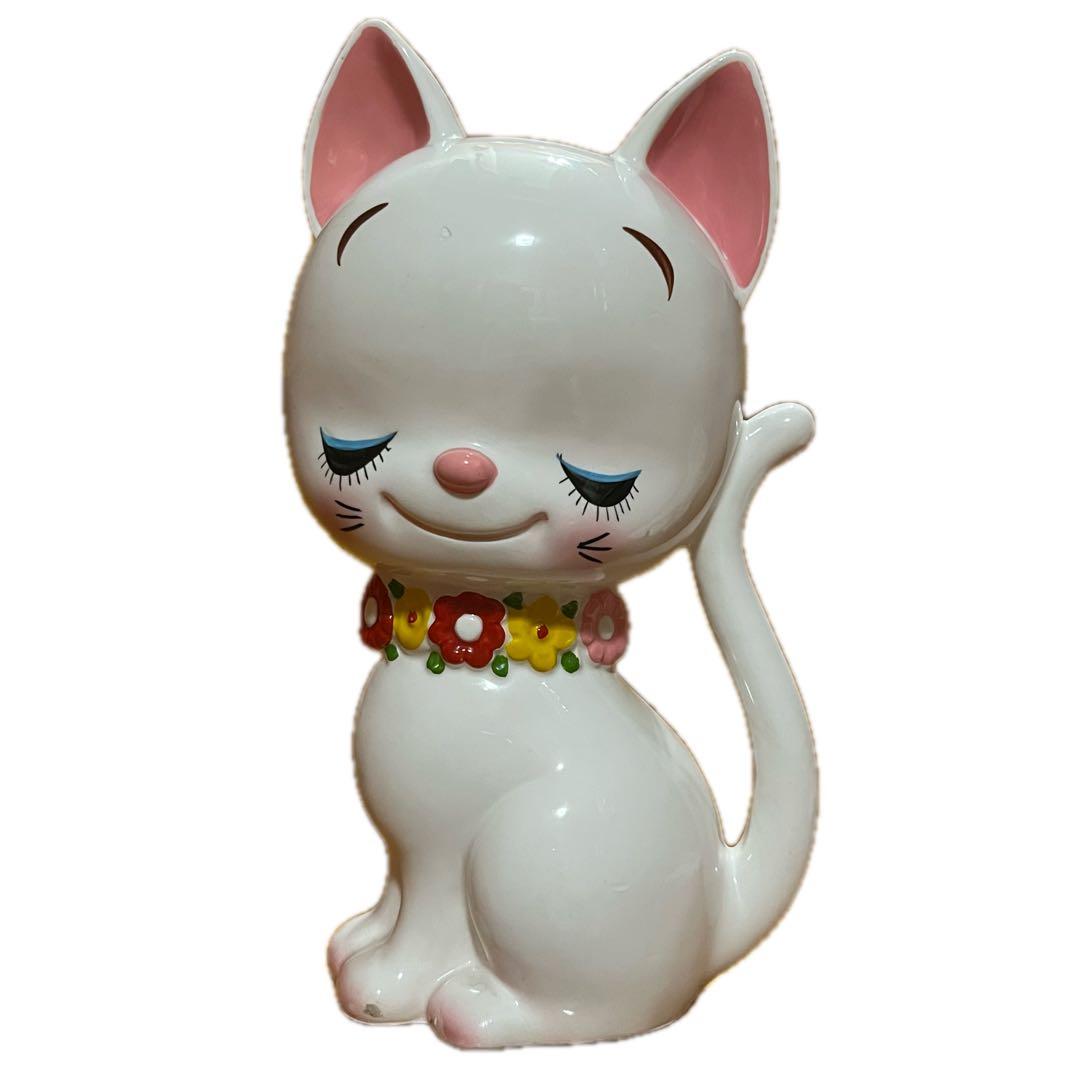 昭和レトロ　内藤ルネ　猫貯金箱　　陶器　ヴィンテージ
