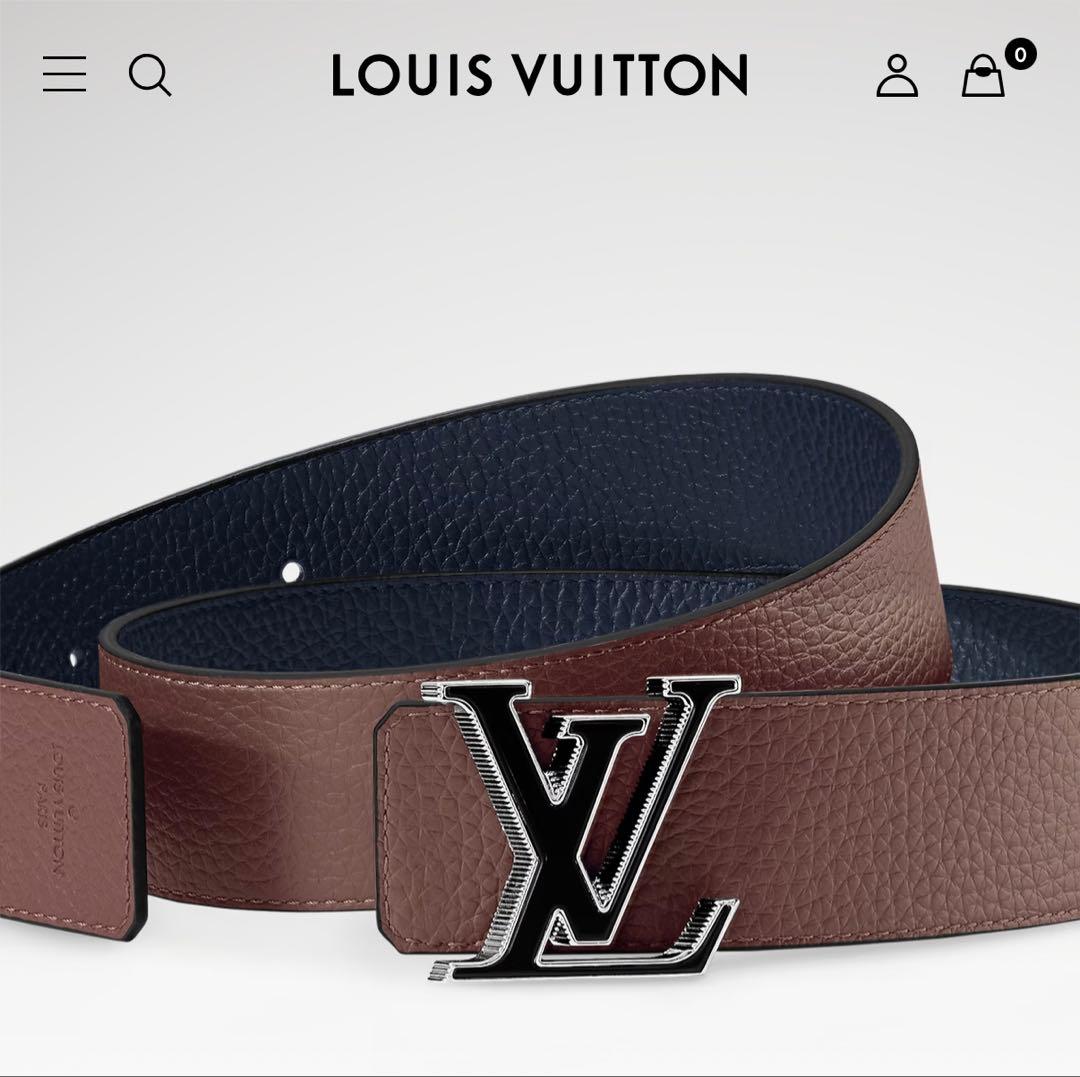 Louis Vuitton レザー ベルト ネイビー ブラウン リバーシブル