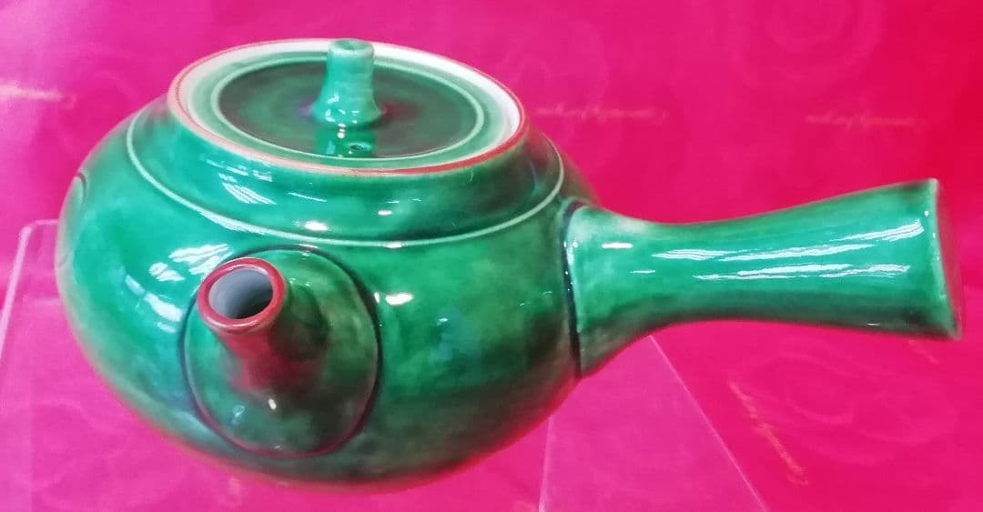 ２割値下げ!!京焼青交趾(あおこうち)？花彫急須　約350㏄170g