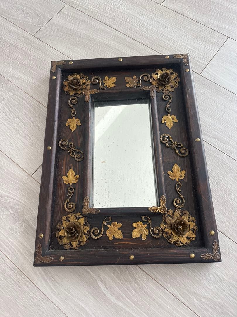 ヴィンテージ 鏡ミラー難ありアンティーク　アッシュペー　ローズ
