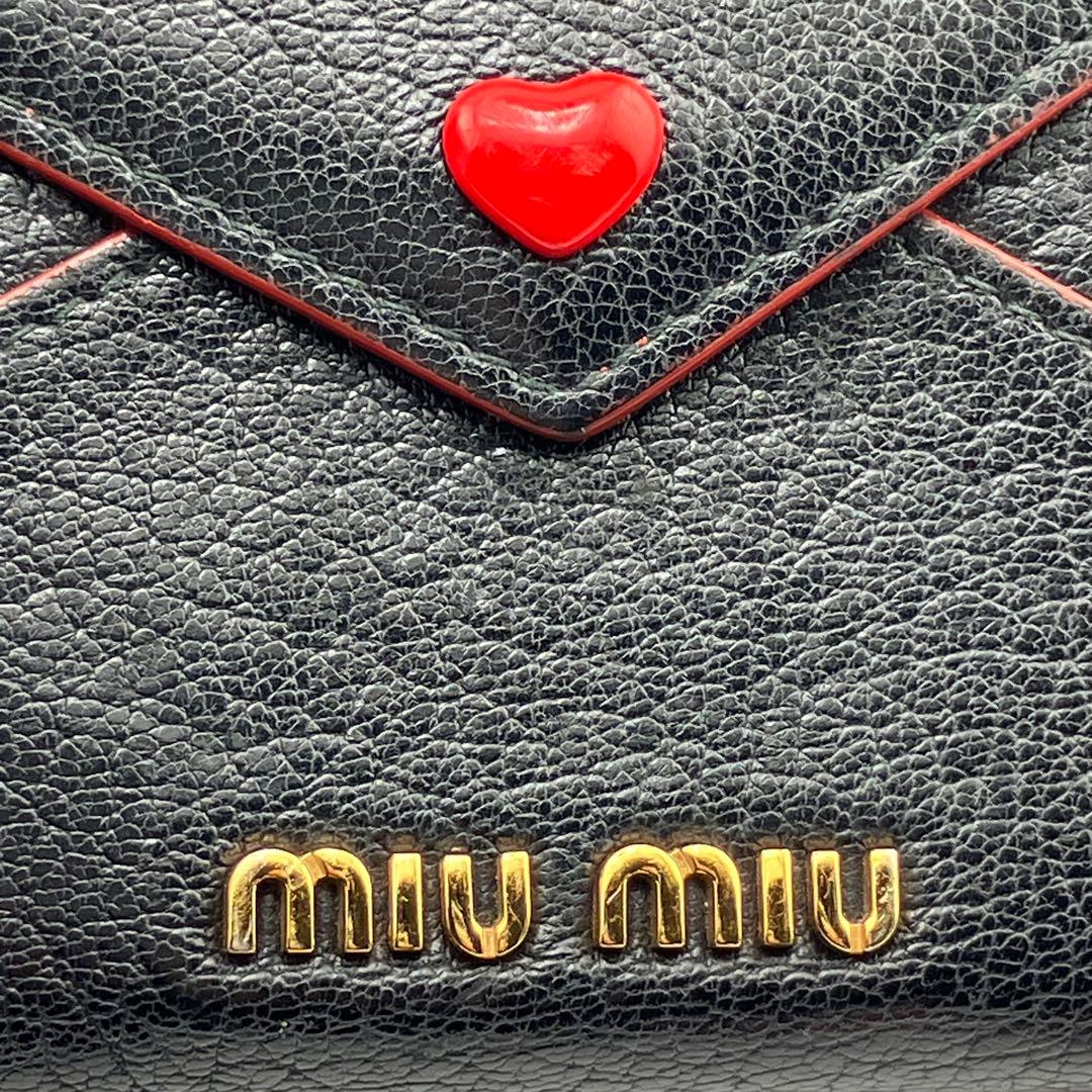 希少✨美品✨ミュウミュウ 三つ折り財布 マドラスラブレター ハート ブラック