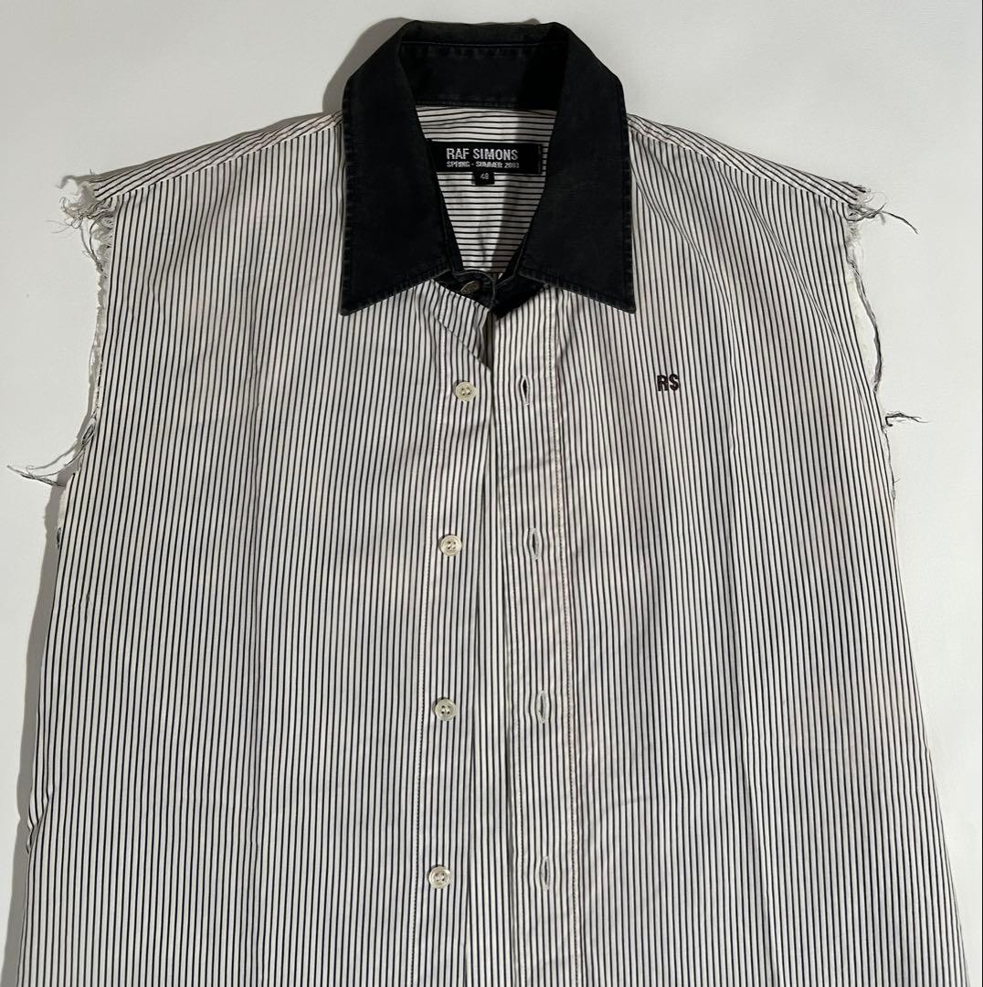 難あり 48 raf simons 2003SS ストライプ ノースリーブシャツ