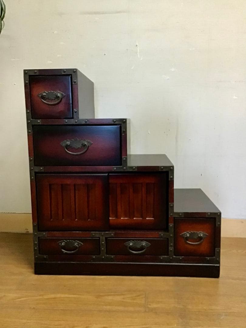 aya3953 ☆222☆民芸家具☆時代箪笥風☆右階段箪笥☆和家具☆鉄金具