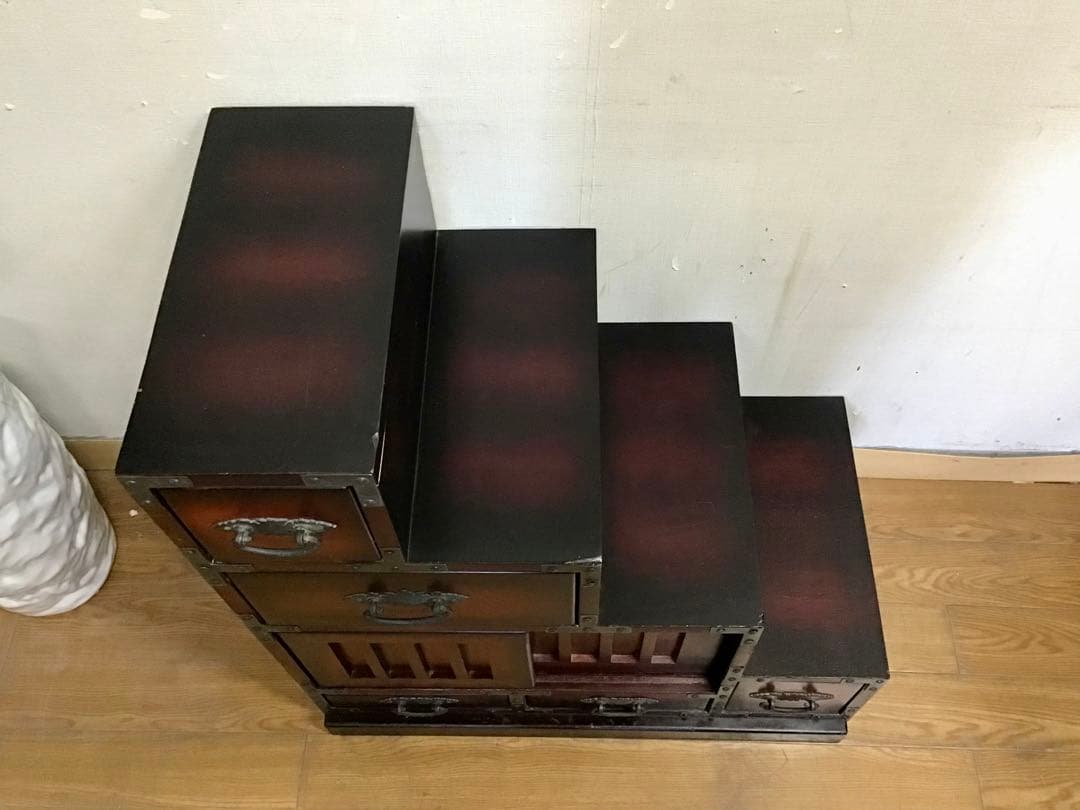 aya3953 ☆222☆民芸家具☆時代箪笥風☆右階段箪笥☆和家具☆鉄金具