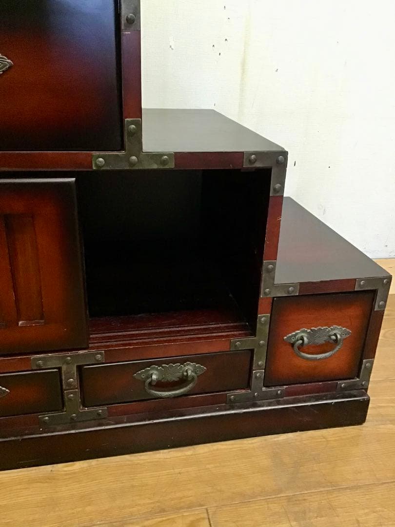 aya3953 ☆222☆民芸家具☆時代箪笥風☆右階段箪笥☆和家具☆鉄金具