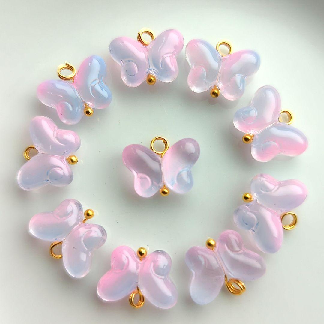 ハンドメイドガラスチャーム　蝶々　パステル　10個