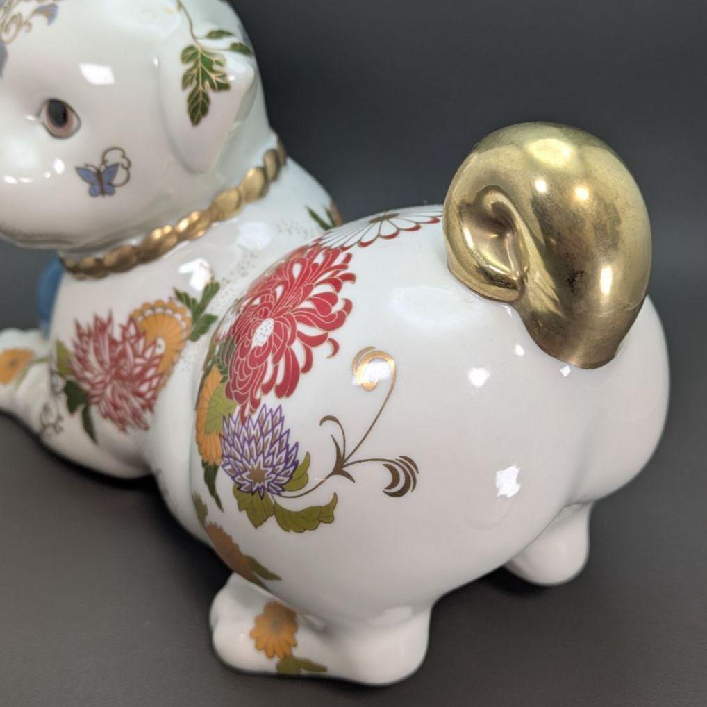 【日本製】縁起物 フランクリンミント 犬 置物 花柄 陶器人形 アンティーク