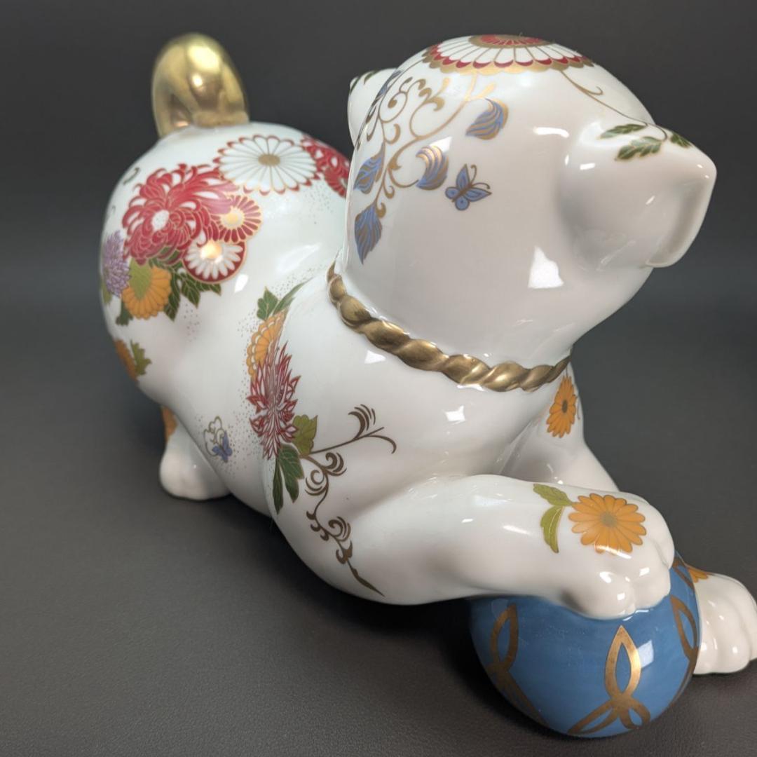 【日本製】縁起物 フランクリンミント 犬 置物 花柄 陶器人形 アンティーク
