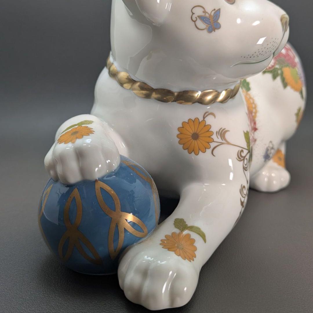 【日本製】縁起物 フランクリンミント 犬 置物 花柄 陶器人形 アンティーク