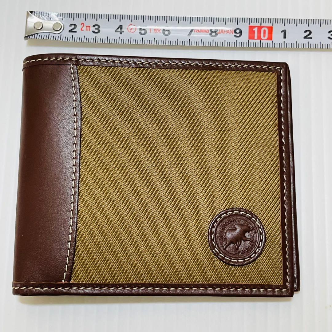 新品未使用【ハンティングワールド】二つ折り財布 キャンバスレザー ベージュ