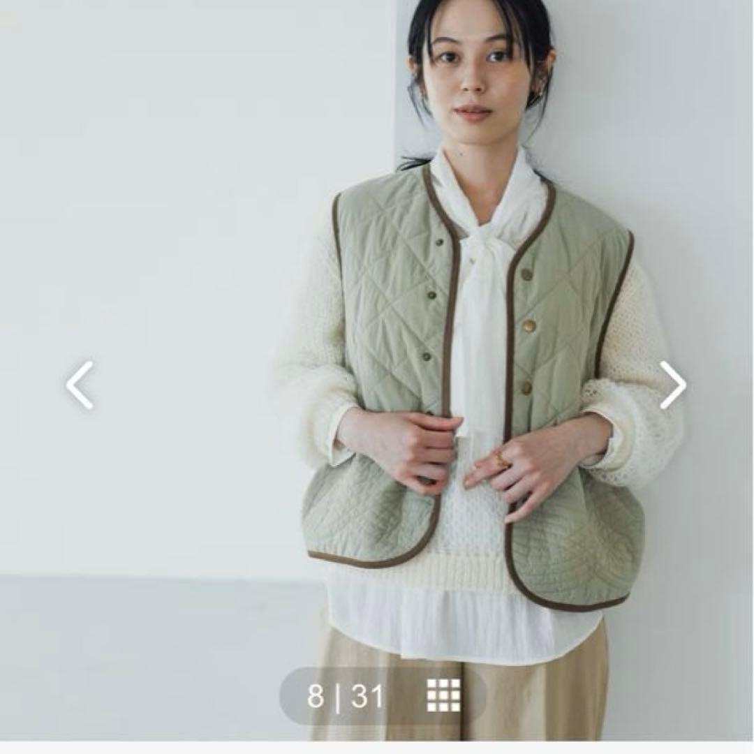 新品＊北欧暮らしの道具店キルティングベスト(ライトカーキ)