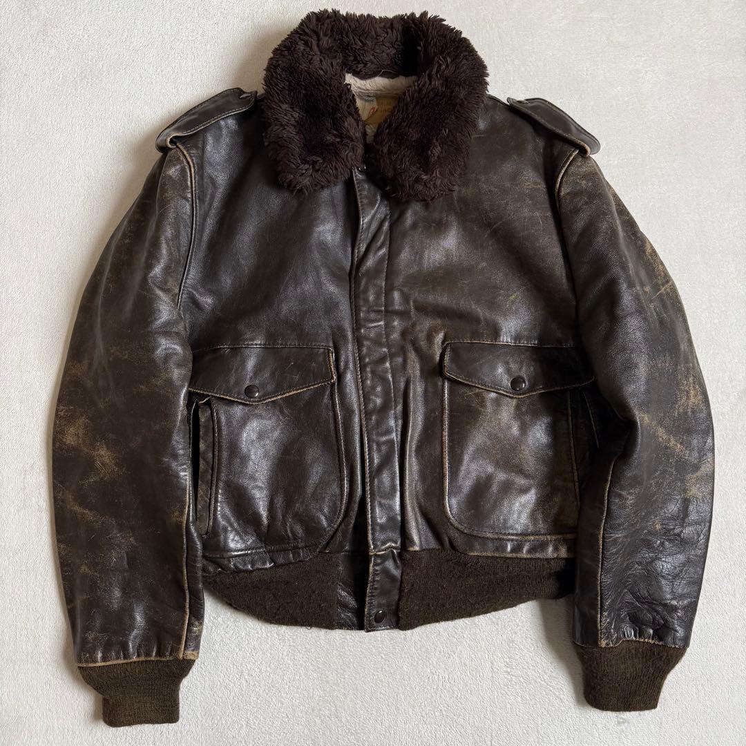 70s Schott レザー フライトジャケット ボア ビンテージ 46