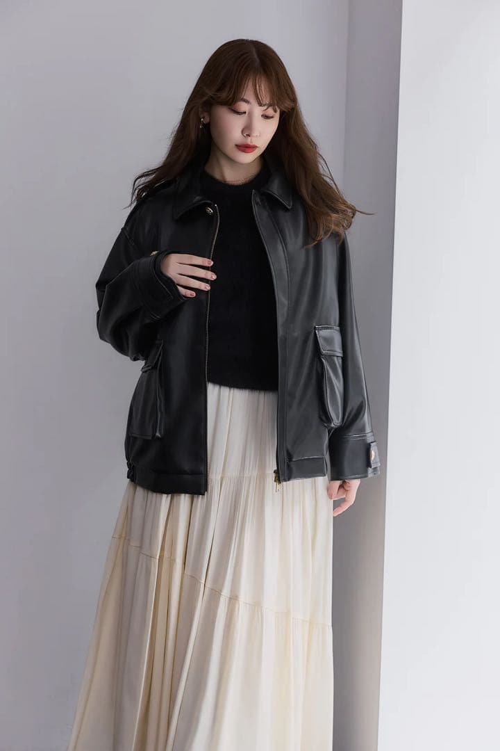 ジャケット・アウター Ribbon-Tie Faux Leather Jacket