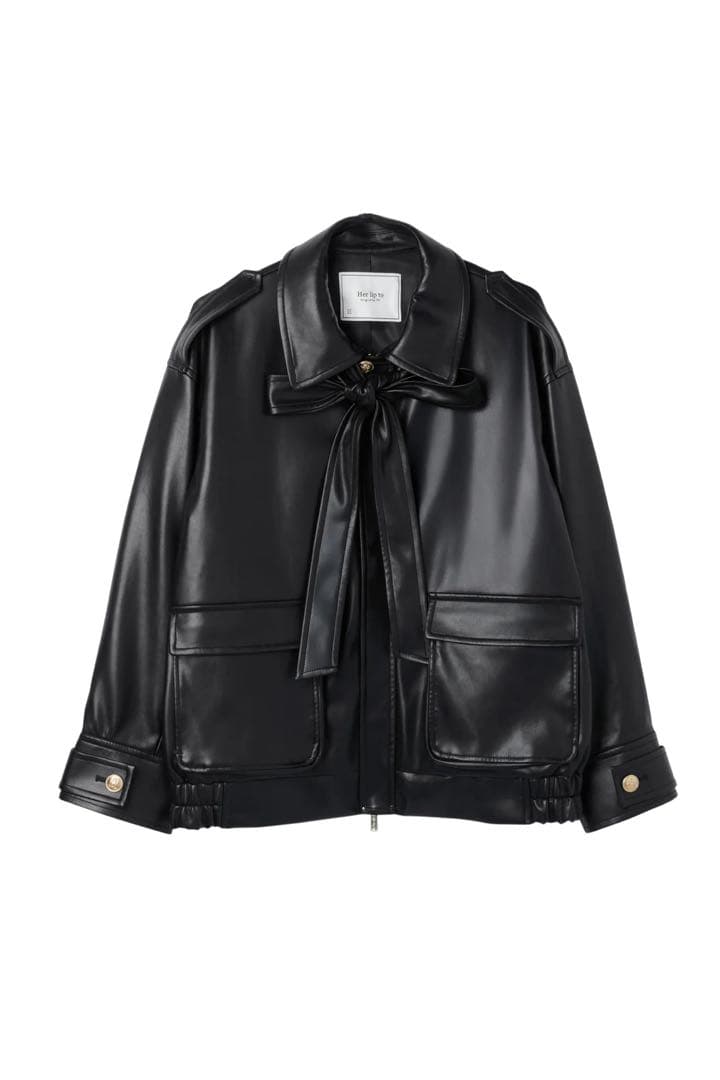 ジャケット・アウター Ribbon-Tie Faux Leather Jacket